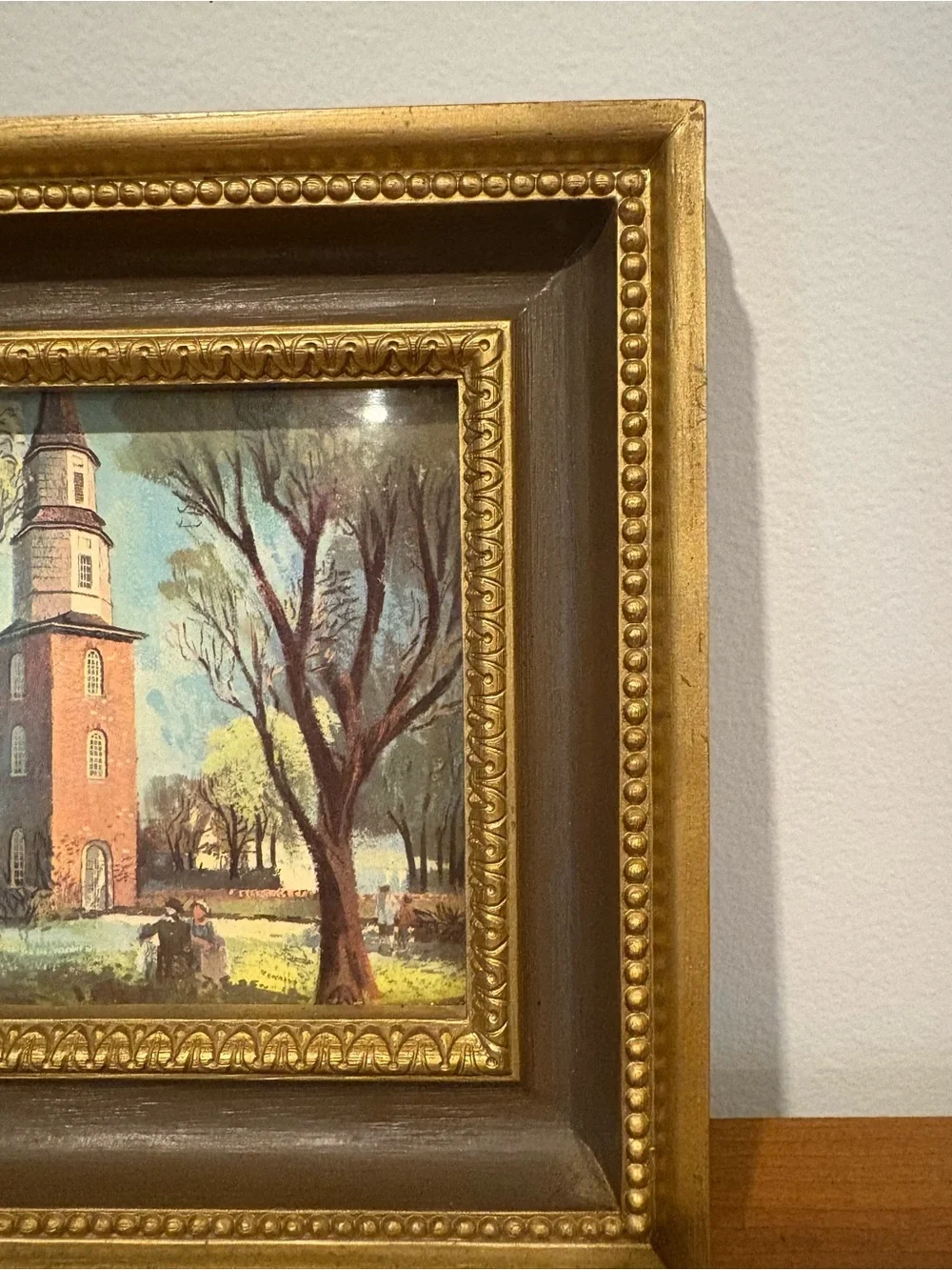 Vintage 70s Old Bruton Church Burwood Gold Ornate Framed Williamsburg Print